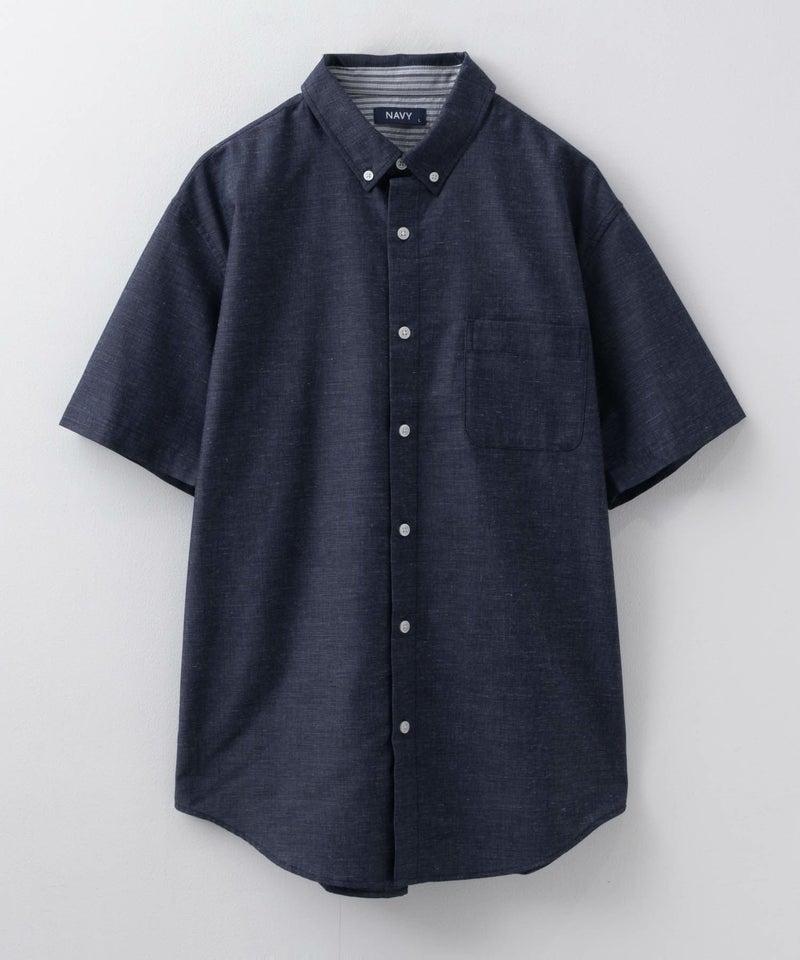 NAVY COOLMAX リネン混ボタンダウン半袖シャツ メンズ商品画像-33