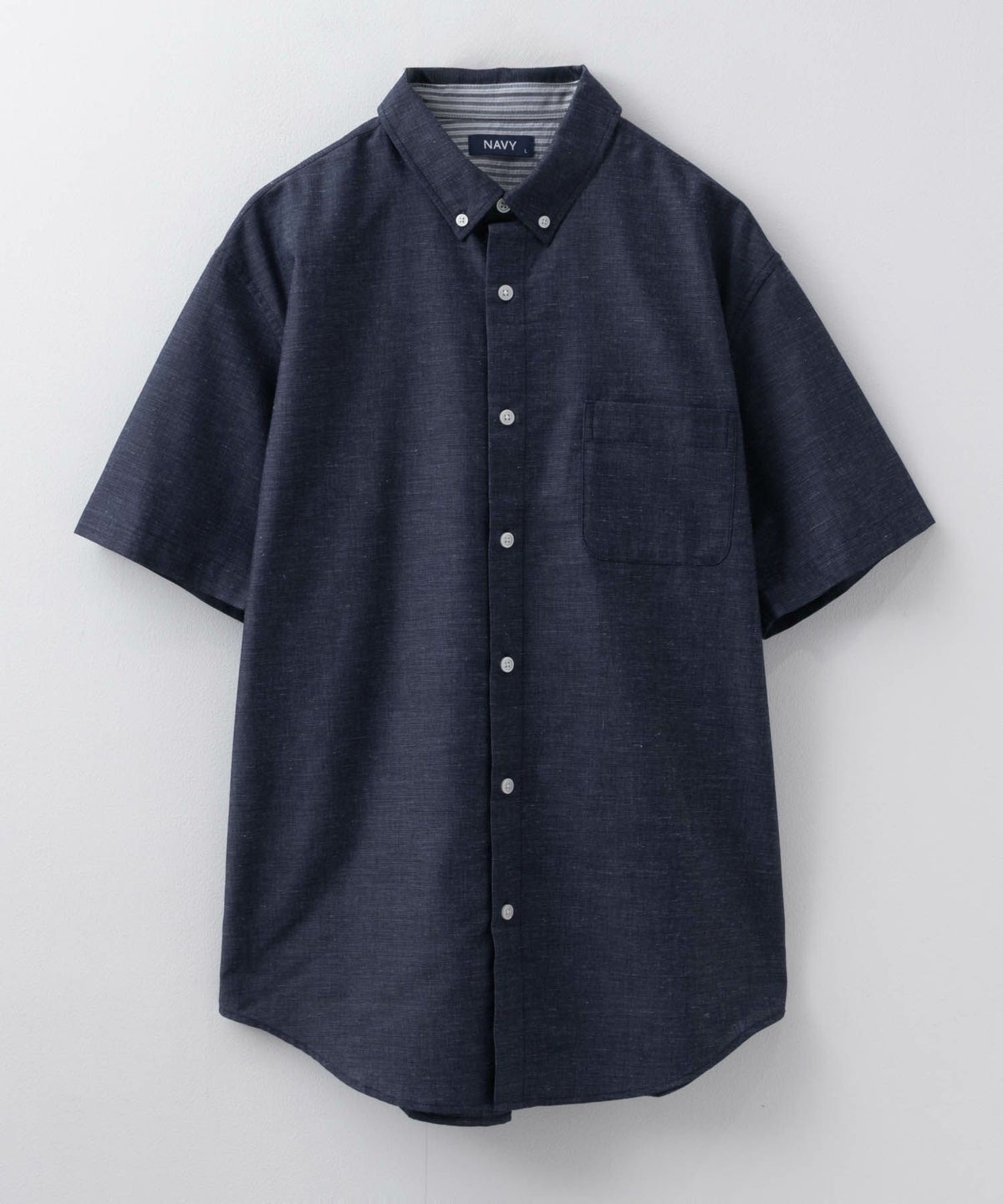 NAVY COOLMAX リネン混ボタンダウン半袖シャツ メンズ