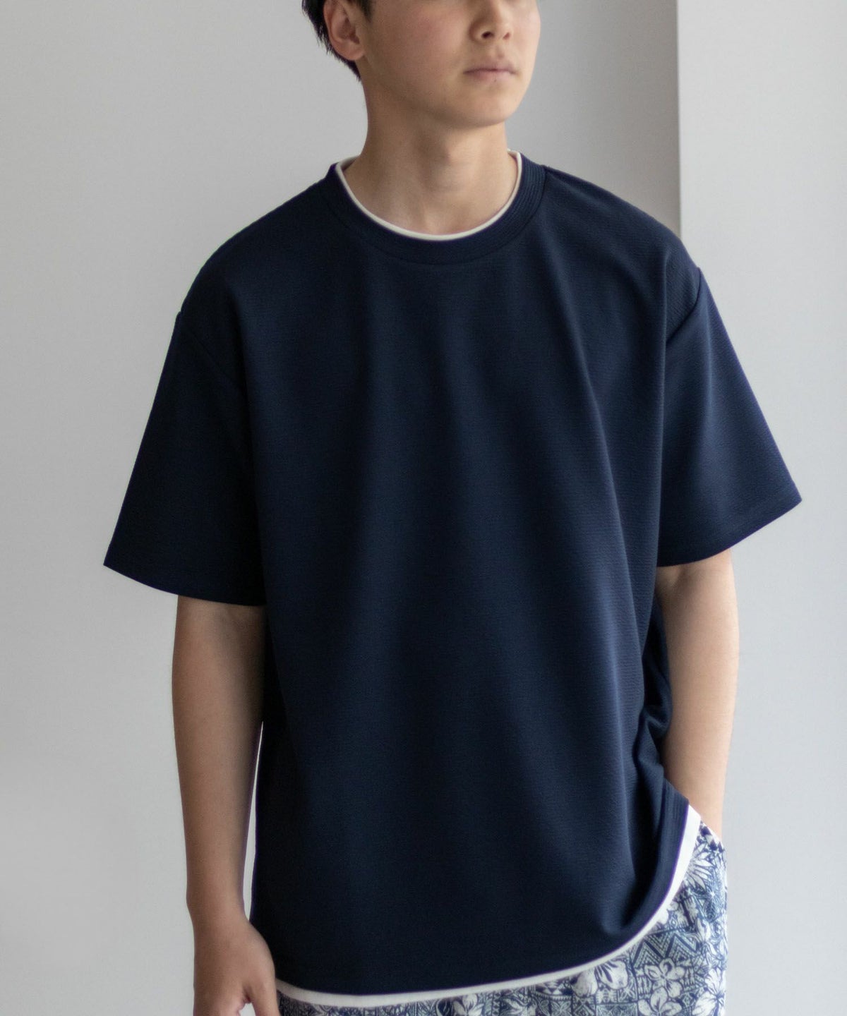 NAVY SARARI 接触冷感フェイクレイヤードTシャツ メンズ ネコポス 対応商品