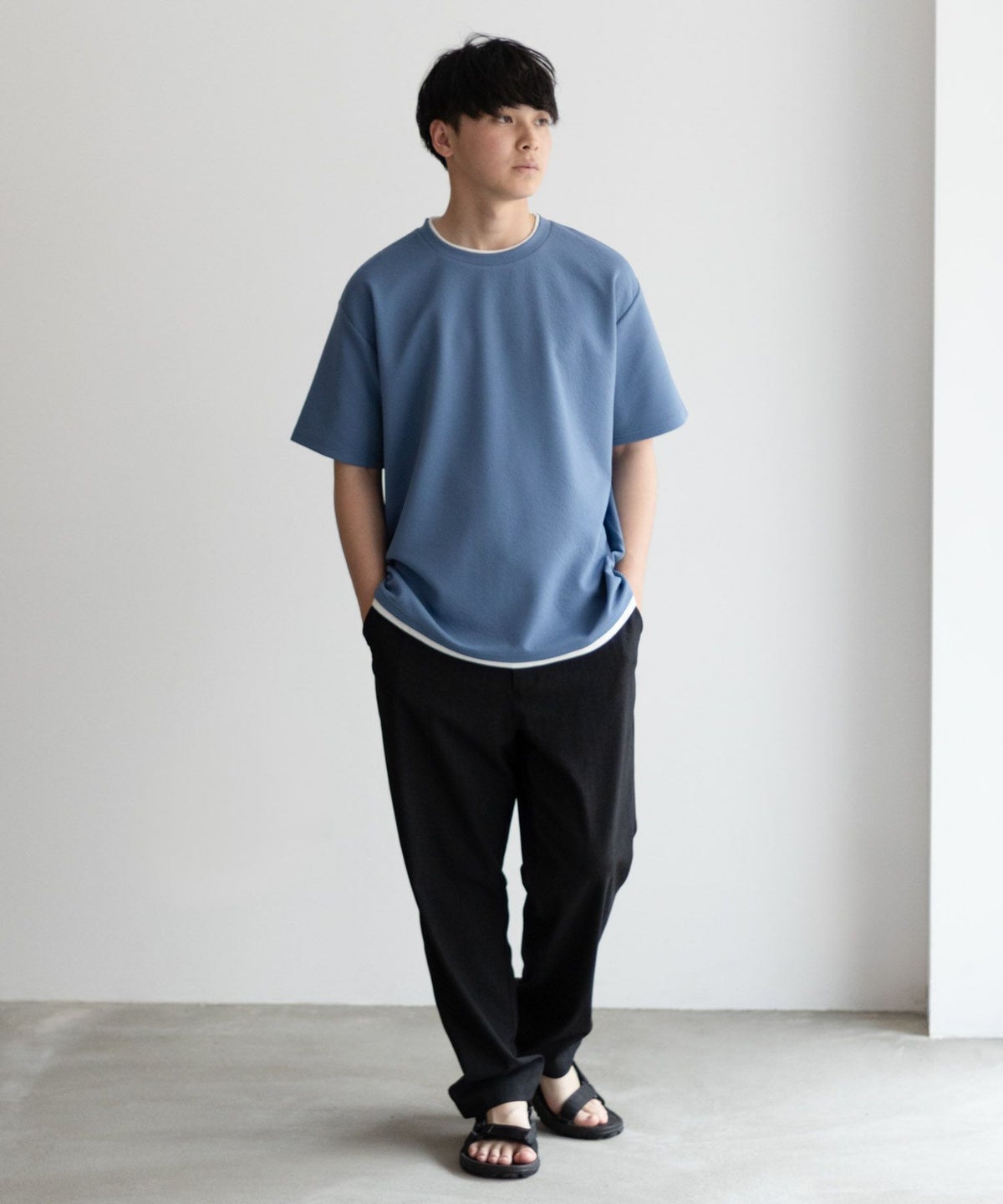 NAVY SARARI 接触冷感フェイクレイヤードTシャツ メンズ ネコポス 対応商品