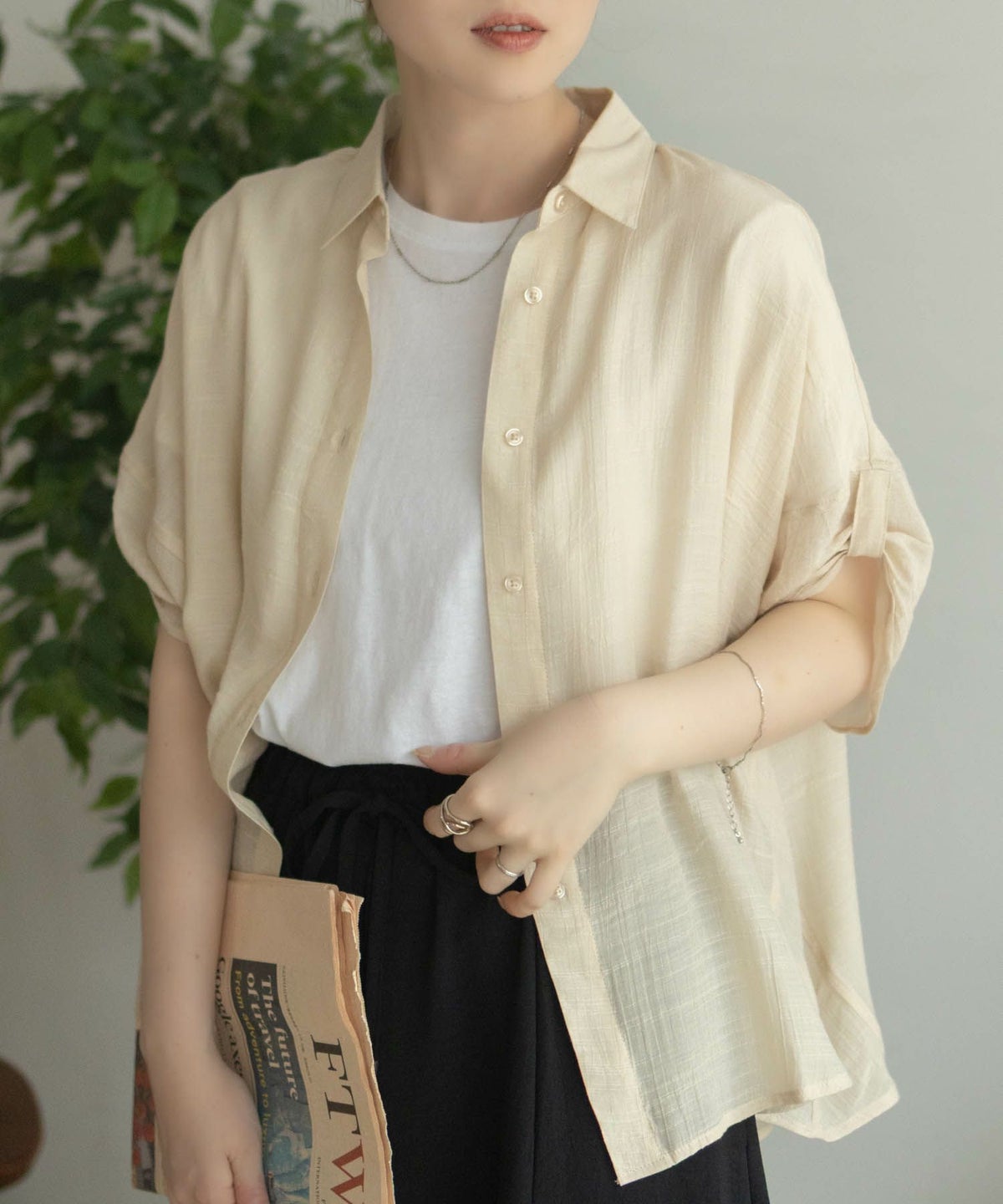 nAvy 袖リボン前開きシャツ レディース