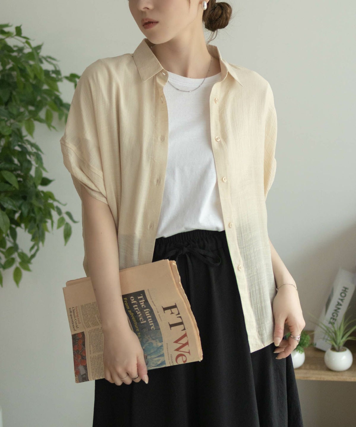 nAvy 袖リボン前開きシャツ レディース