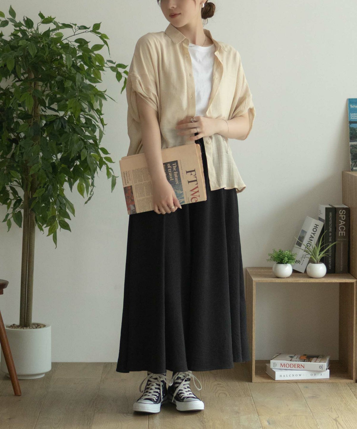 nAvy 袖リボン前開きシャツ レディース