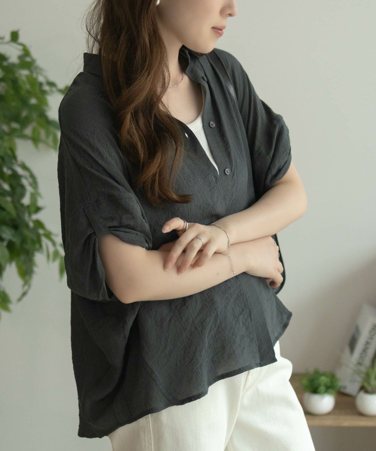 nAvy 袖リボン前開きシャツ レディース