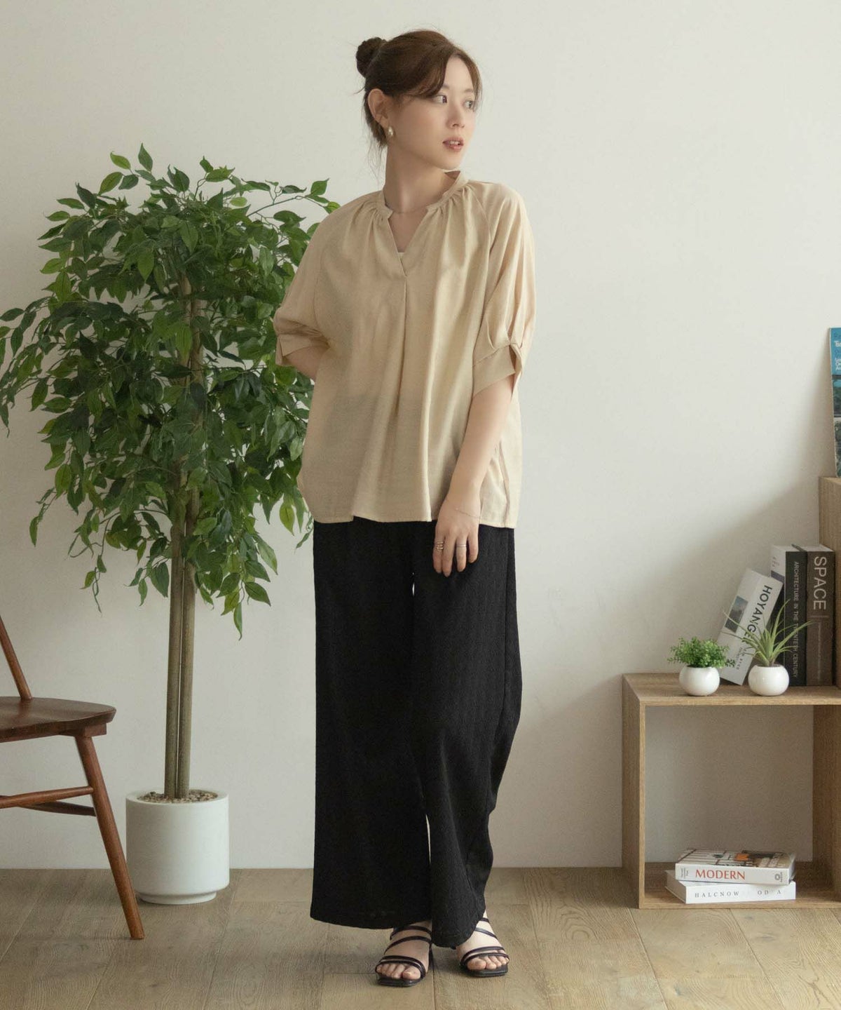 nAvy 5分袖スキッパーブラウス レディース