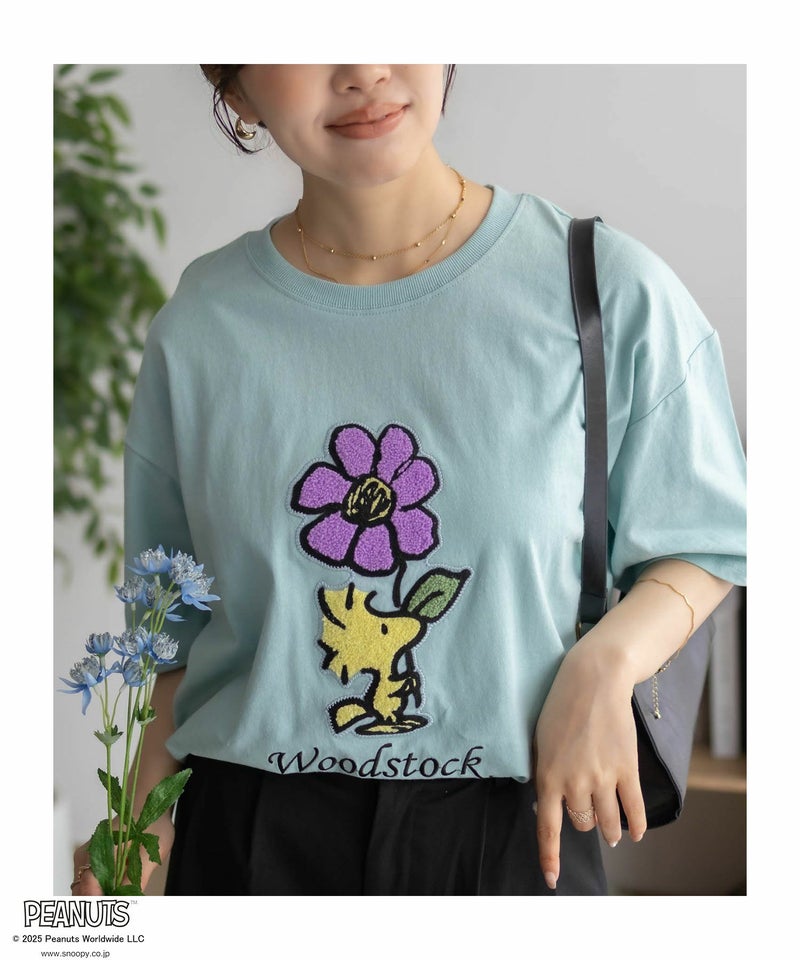 PEANUTS SNOOPY サガラ刺繍Tシャツ レディース メール便 対応商品商品画像-3