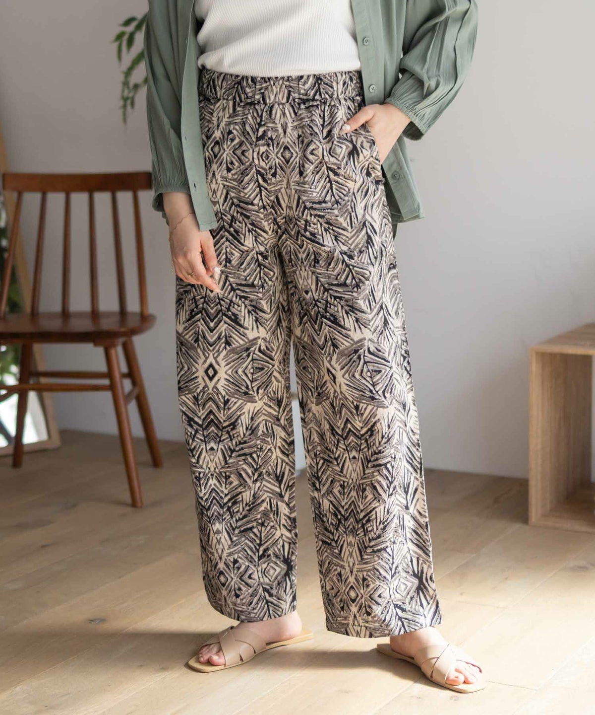 Howdy Marie インドファブリック 綿麻ワイドパンツ レディース