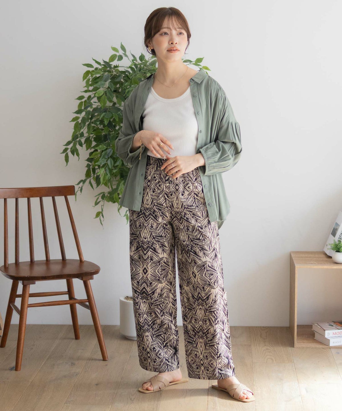 Howdy Marie インドファブリック 綿麻ワイドパンツ レディース