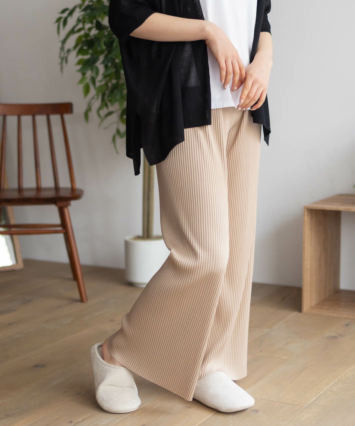 NAVY ハピ楽 セルフカットプリーツパンツ レディース