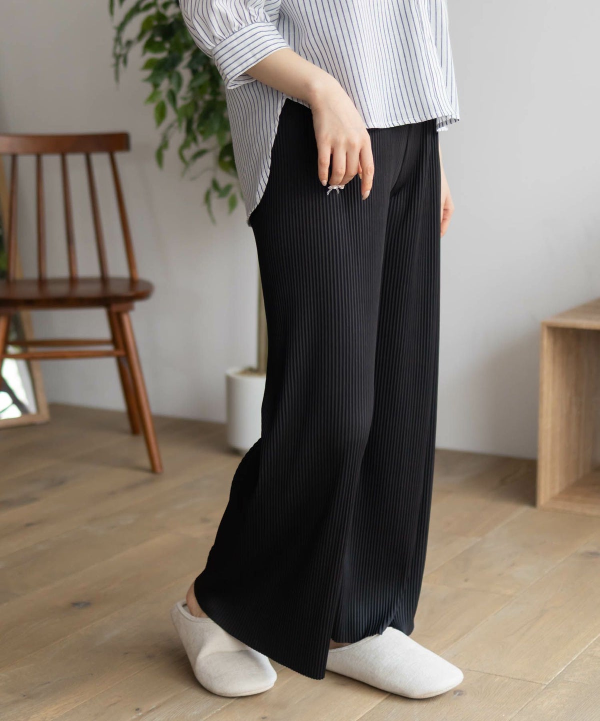 NAVY ハピ楽 セルフカットプリーツパンツ レディース