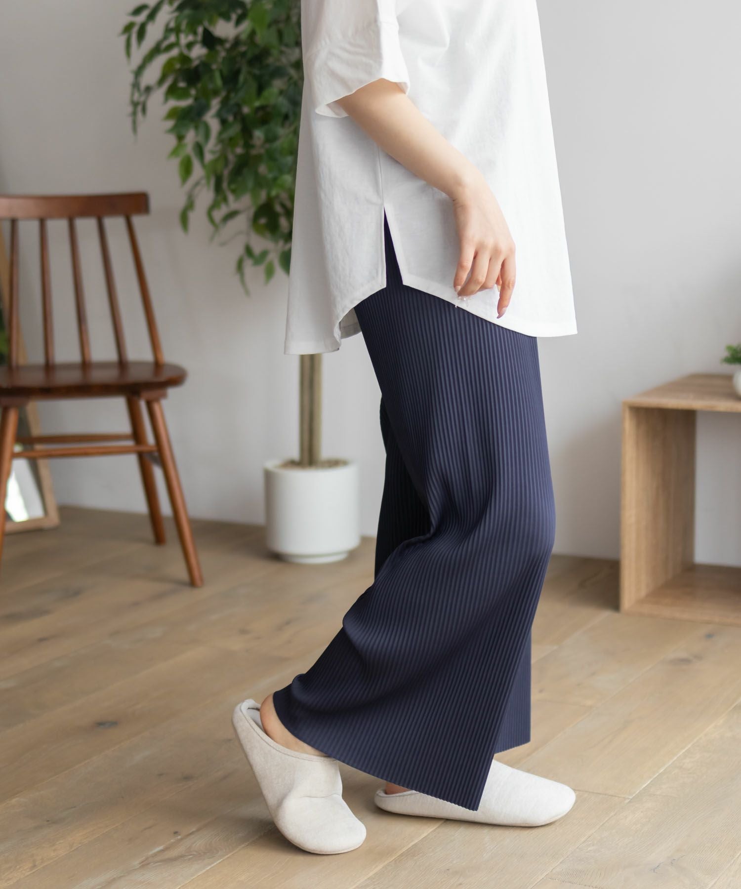 NAVY ハピ楽 セルフカットプリーツパンツ レディース