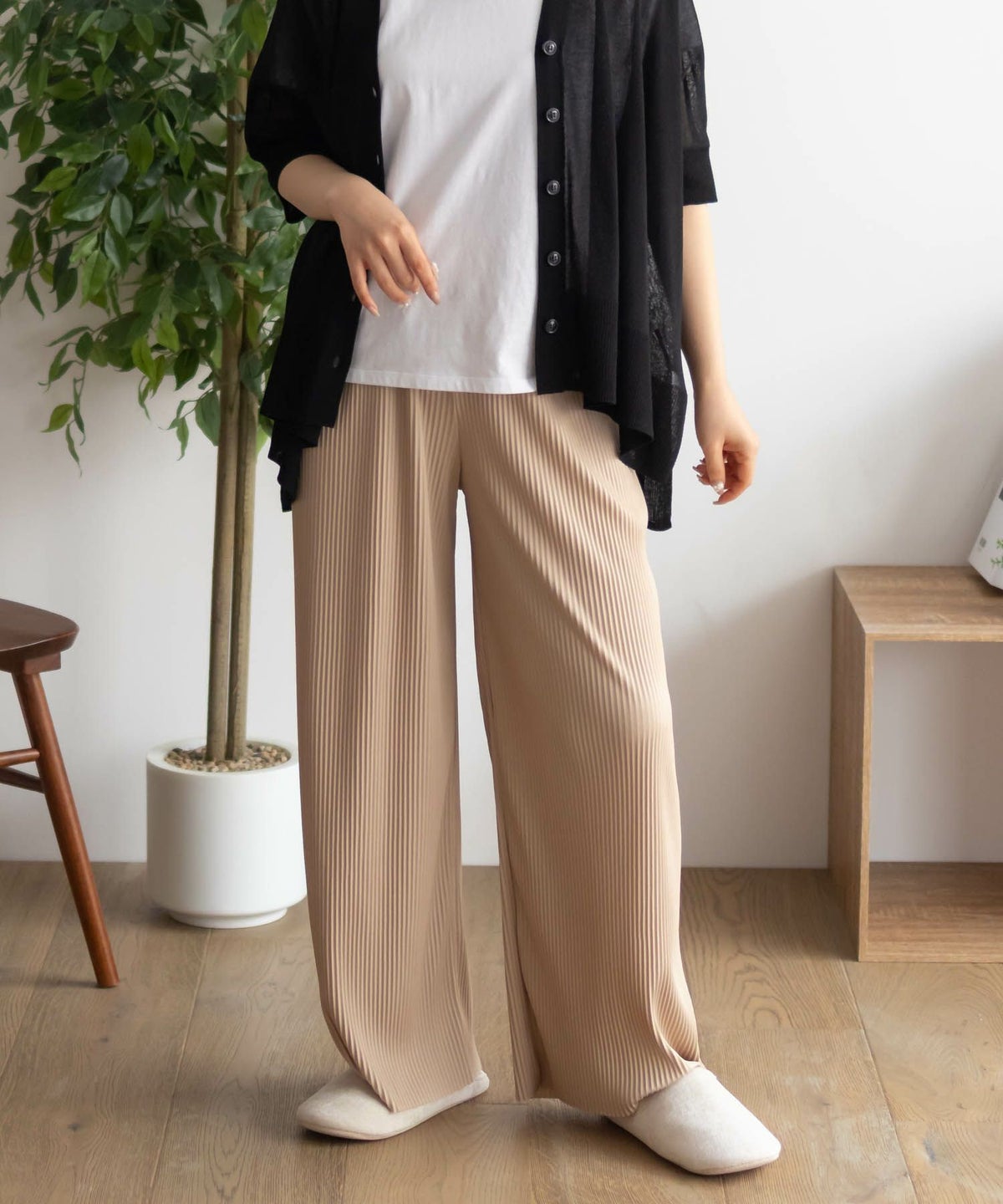 NAVY ハピ楽 セルフカットプリーツパンツ レディース