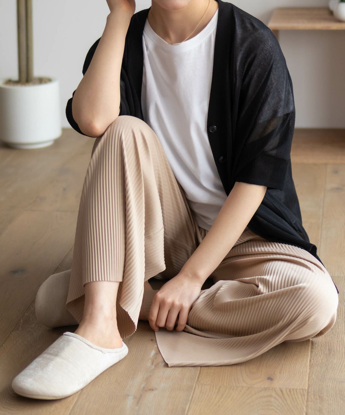 NAVY ハピ楽 セルフカットプリーツパンツ レディース