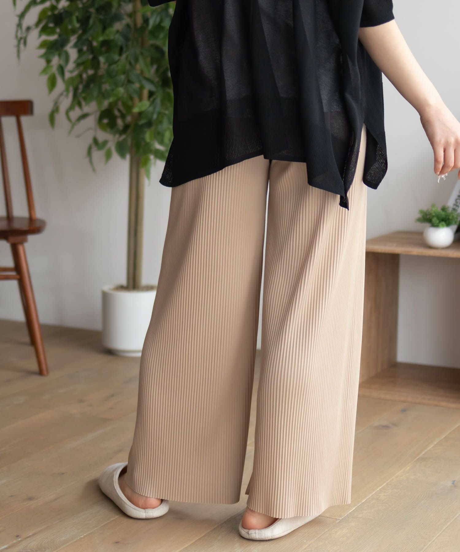 NAVY ハピ楽 セルフカットプリーツパンツ レディース