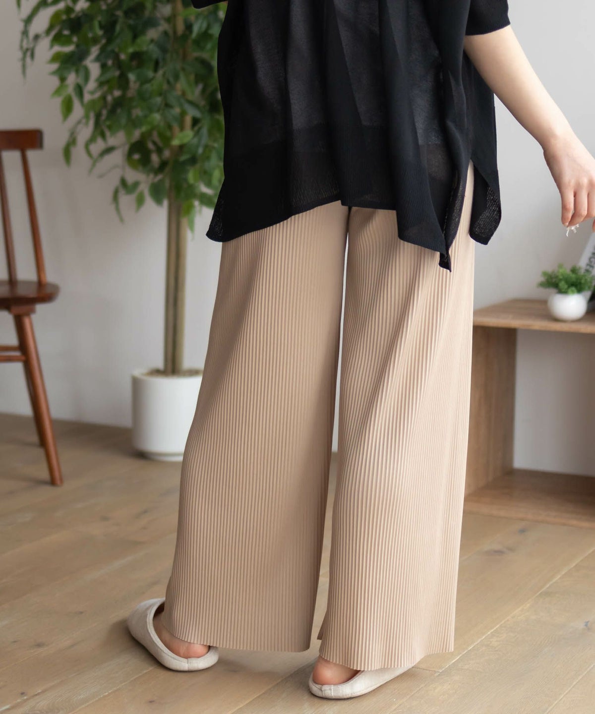 NAVY ハピ楽 セルフカットプリーツパンツ レディース