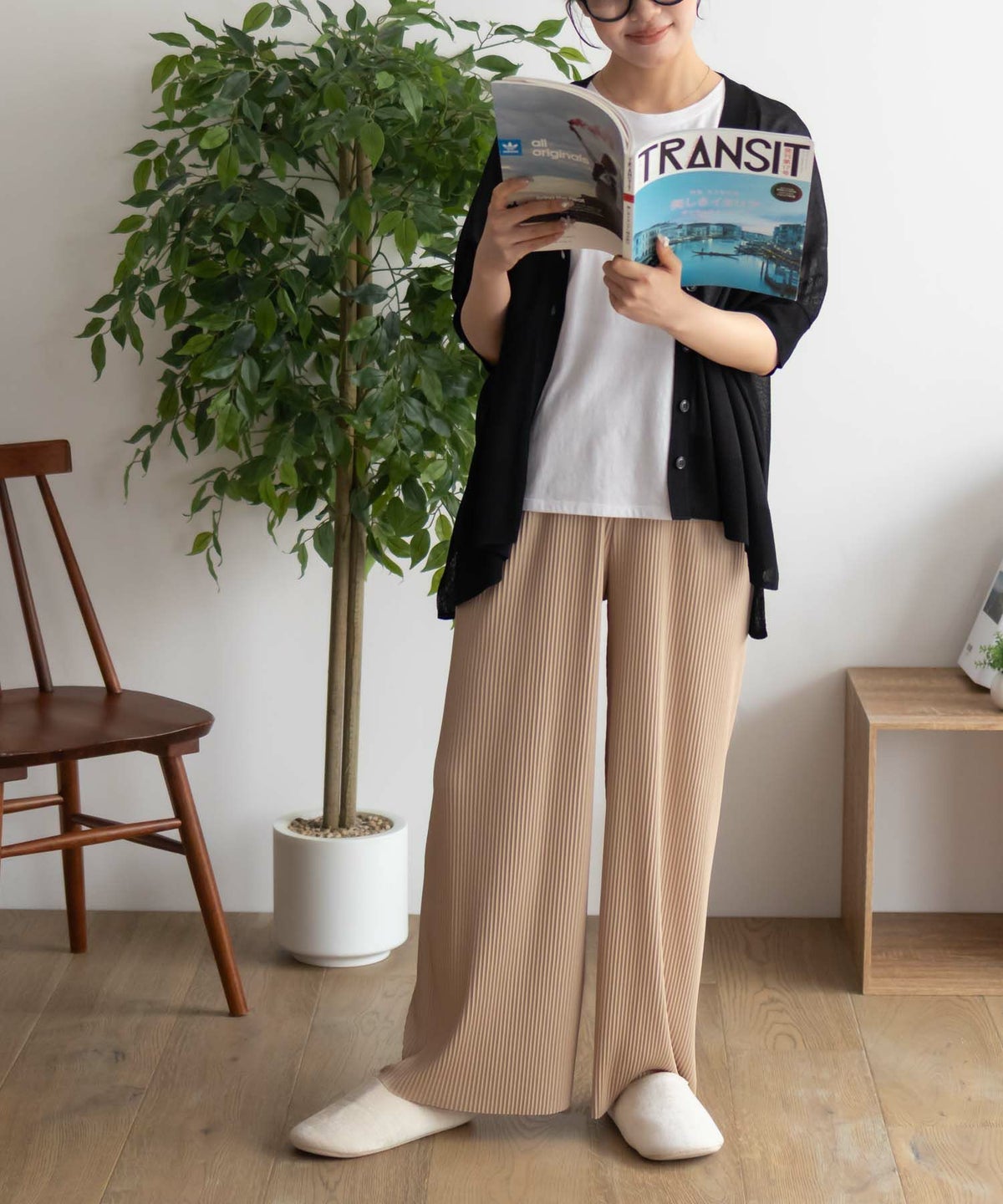 NAVY ハピ楽 セルフカットプリーツパンツ レディース