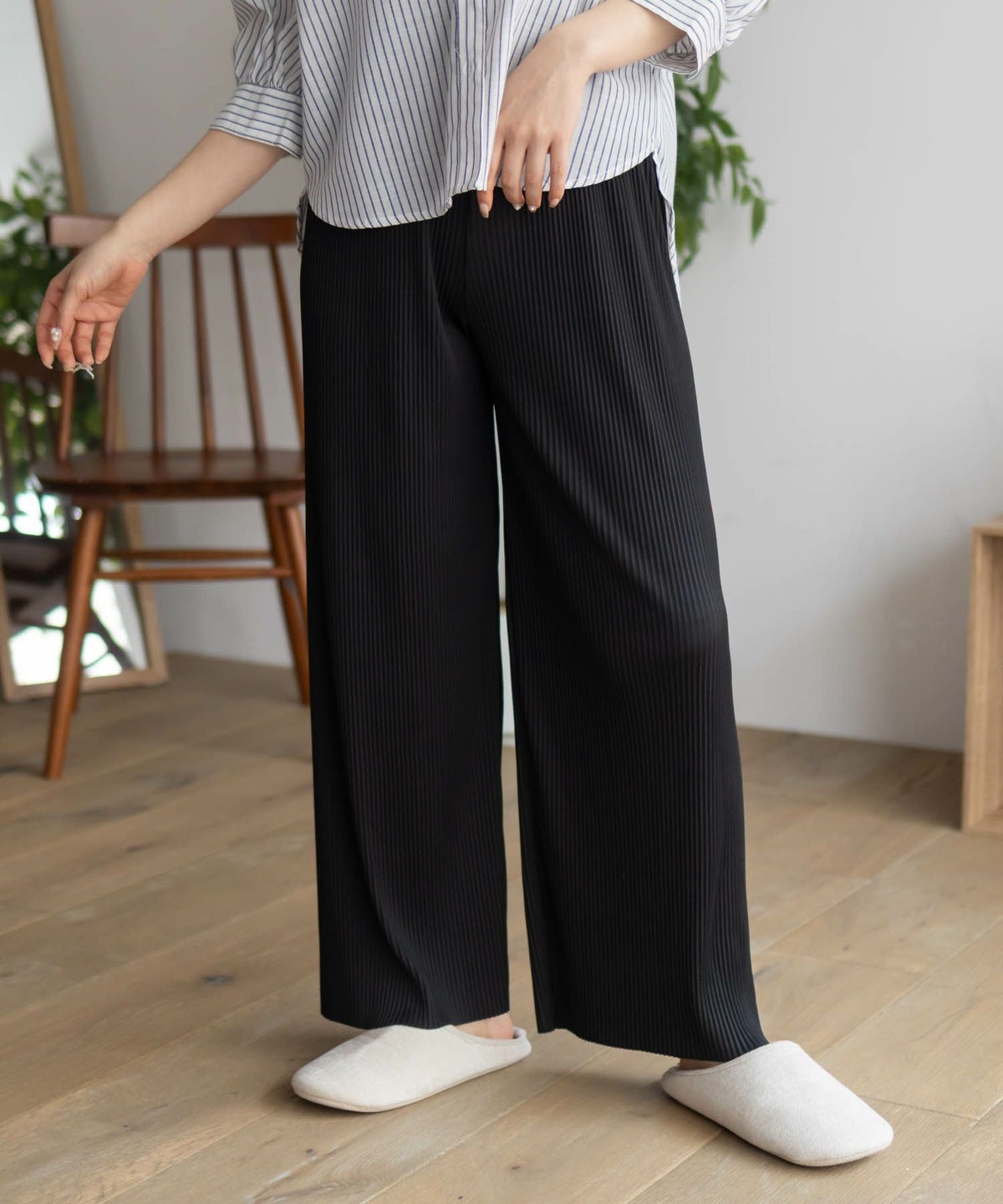 NAVY ハピ楽 セルフカットプリーツパンツ レディース