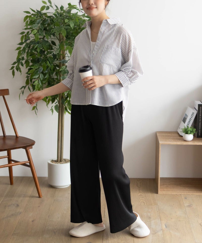 NAVY  ハピ楽 セルフカットプリーツパンツ レディース商品画像-15