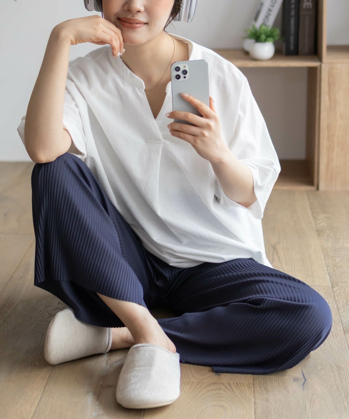 NAVY ハピ楽 セルフカットプリーツパンツ レディース