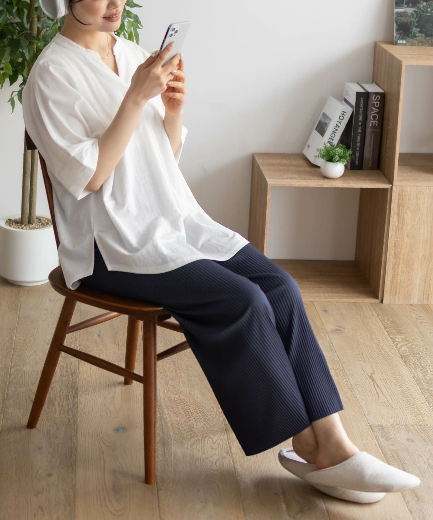 NAVY ハピ楽 セルフカットプリーツパンツ レディース