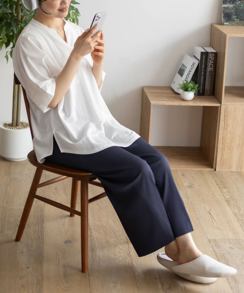 NAVY  ハピ楽 セルフカットプリーツパンツ レディース商品画像-18