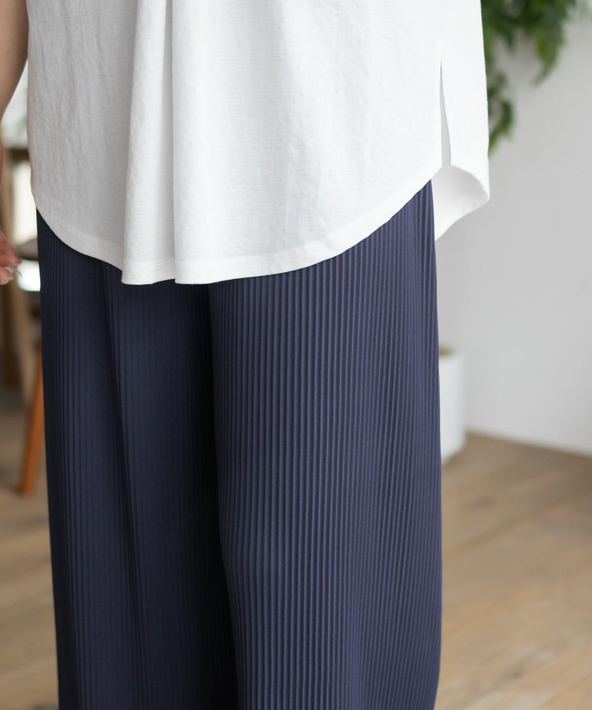 NAVY ハピ楽 セルフカットプリーツパンツ レディース