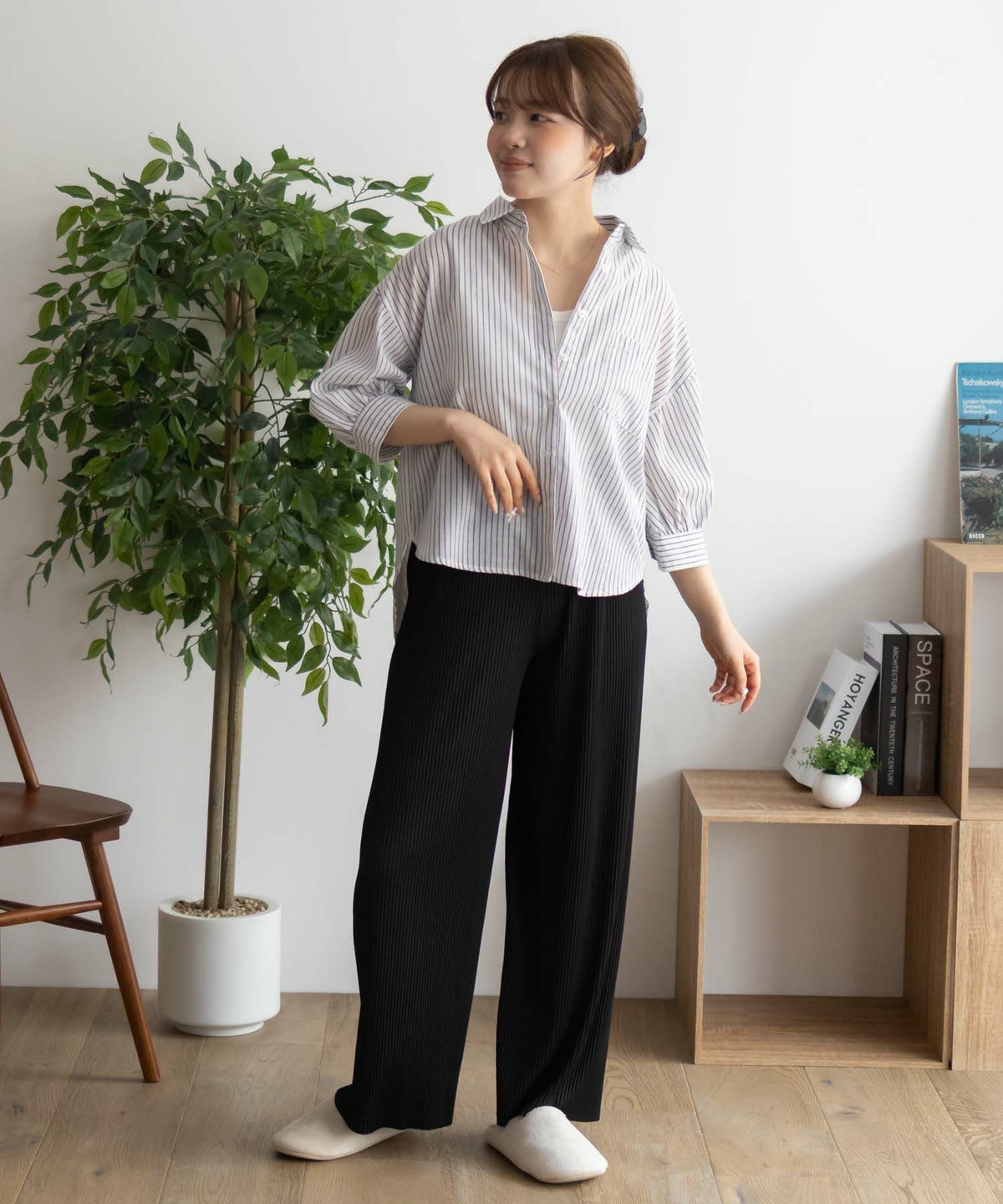 NAVY ハピ楽 セルフカットプリーツパンツ レディース