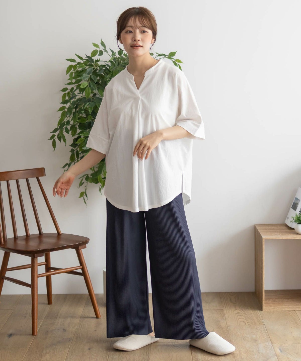 NAVY ハピ楽 セルフカットプリーツパンツ レディース