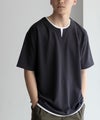 NAVY SARARI 接触冷感 キーネックフェイクレイヤードTシャツ メンズ ネコポス 対応商品