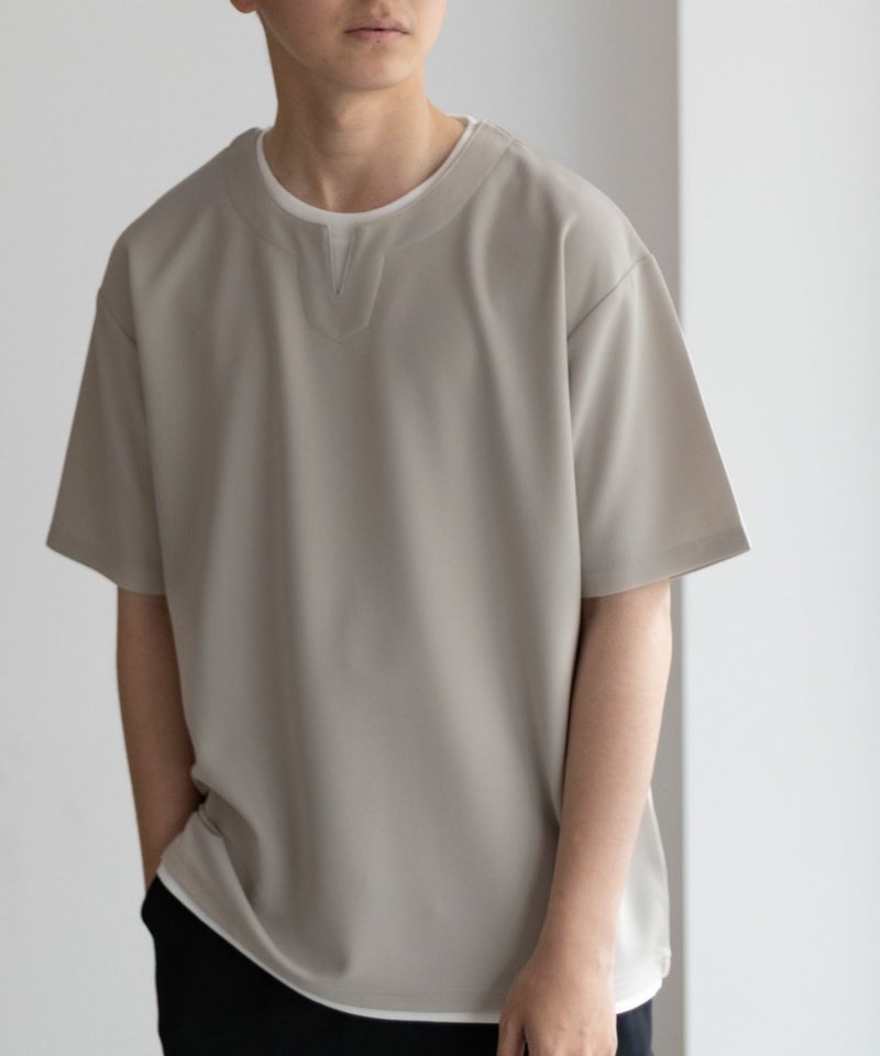 NAVY SARARI  接触冷感 キーネックフェイクレイヤードTシャツ メンズ メール便 対応商品商品画像-5