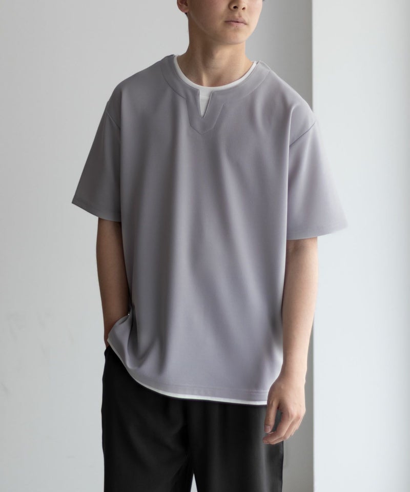 NAVY SARARI  接触冷感 キーネックフェイクレイヤードTシャツ メンズ メール便 対応商品商品画像-6