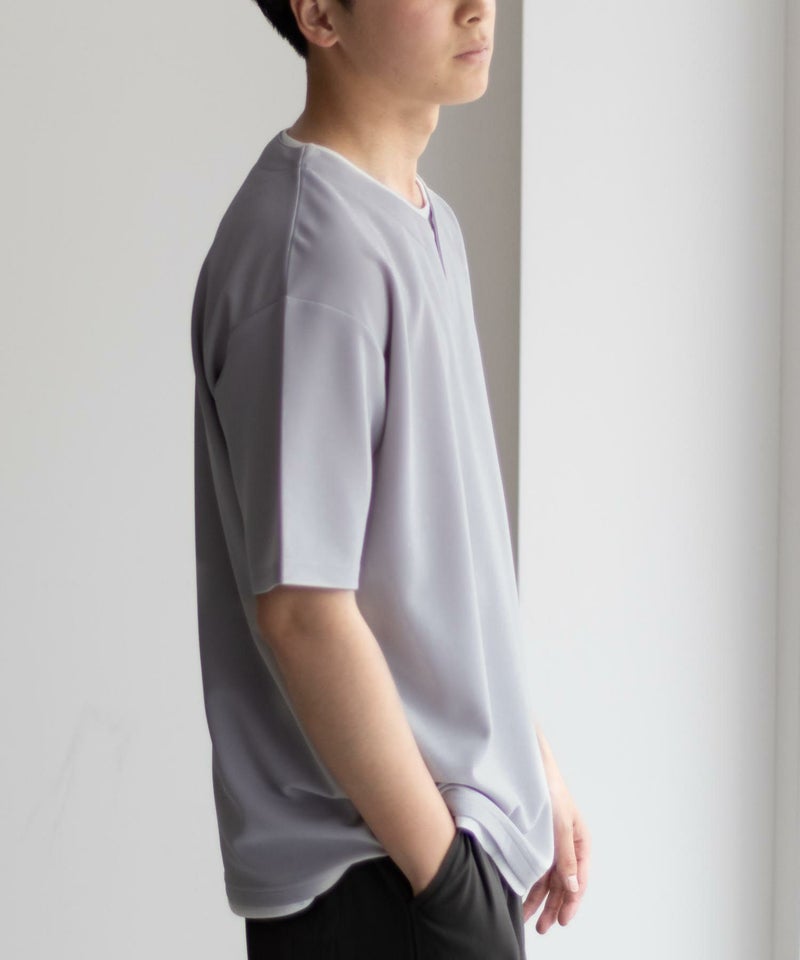 NAVY SARARI  接触冷感 キーネックフェイクレイヤードTシャツ メンズ メール便 対応商品商品画像-9