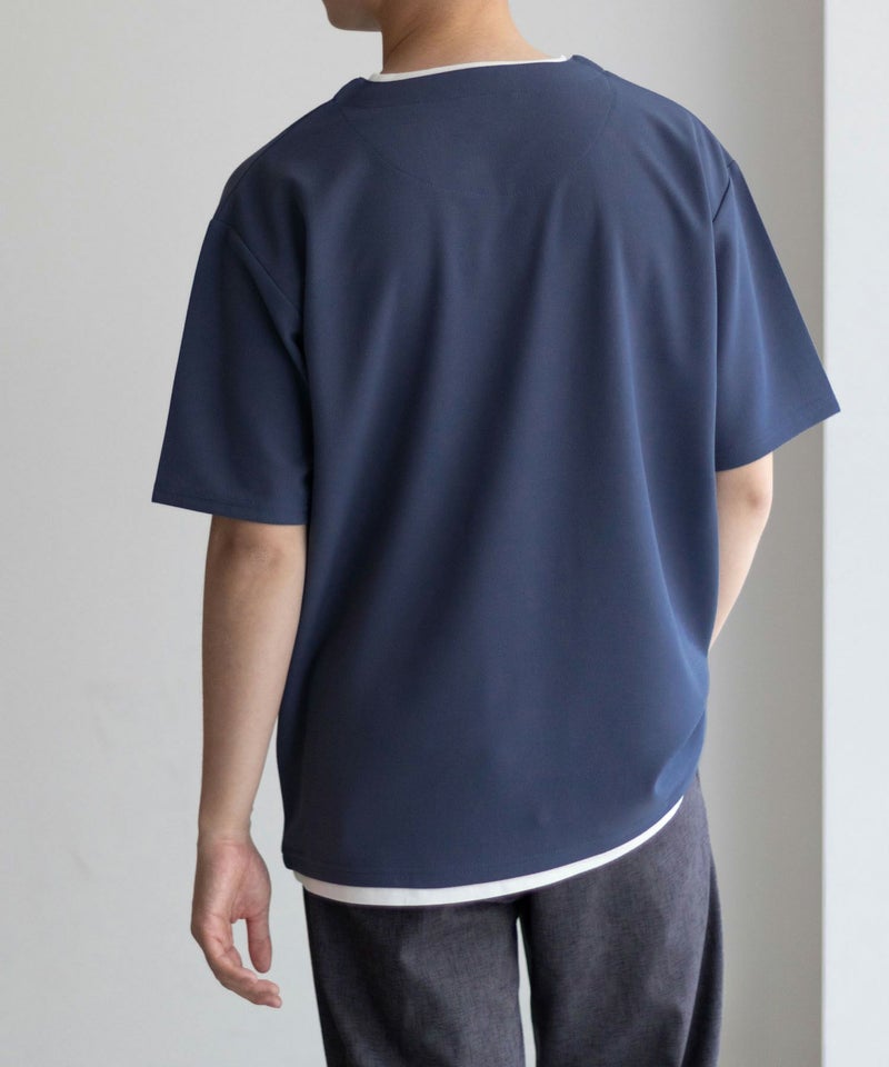 NAVY SARARI 接触冷感 キーネックフェイクレイヤードTシャツ メンズ メール便 対応商品商品画像-16