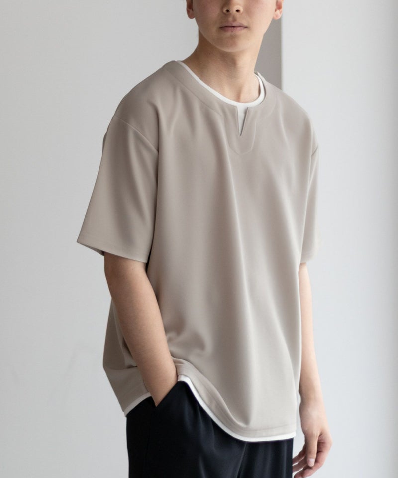 NAVY SARARI 接触冷感 キーネックフェイクレイヤードTシャツ メンズ メール便 対応商品商品画像-20