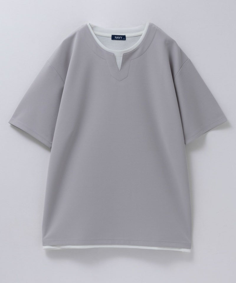 NAVY SARARI 接触冷感 キーネックフェイクレイヤードTシャツ メンズ メール便 対応商品商品画像-23