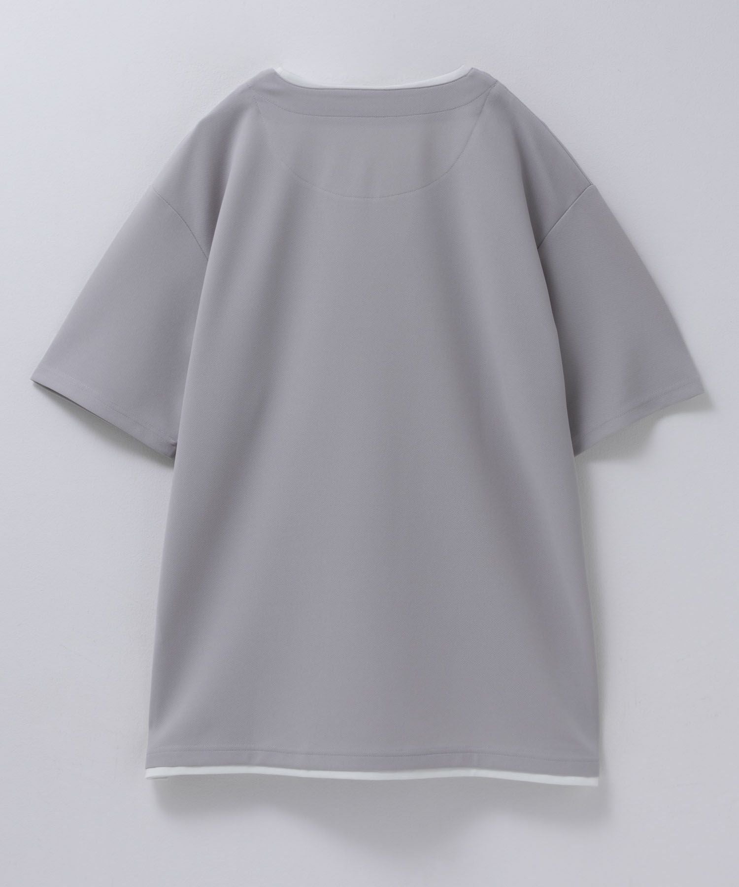 NAVY SARARI 接触冷感 キーネックフェイクレイヤードTシャツ メンズ