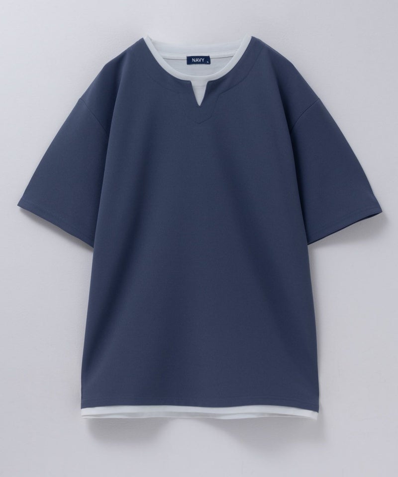 NAVY SARARI 接触冷感 キーネックフェイクレイヤードTシャツ メンズ メール便 対応商品商品画像-27
