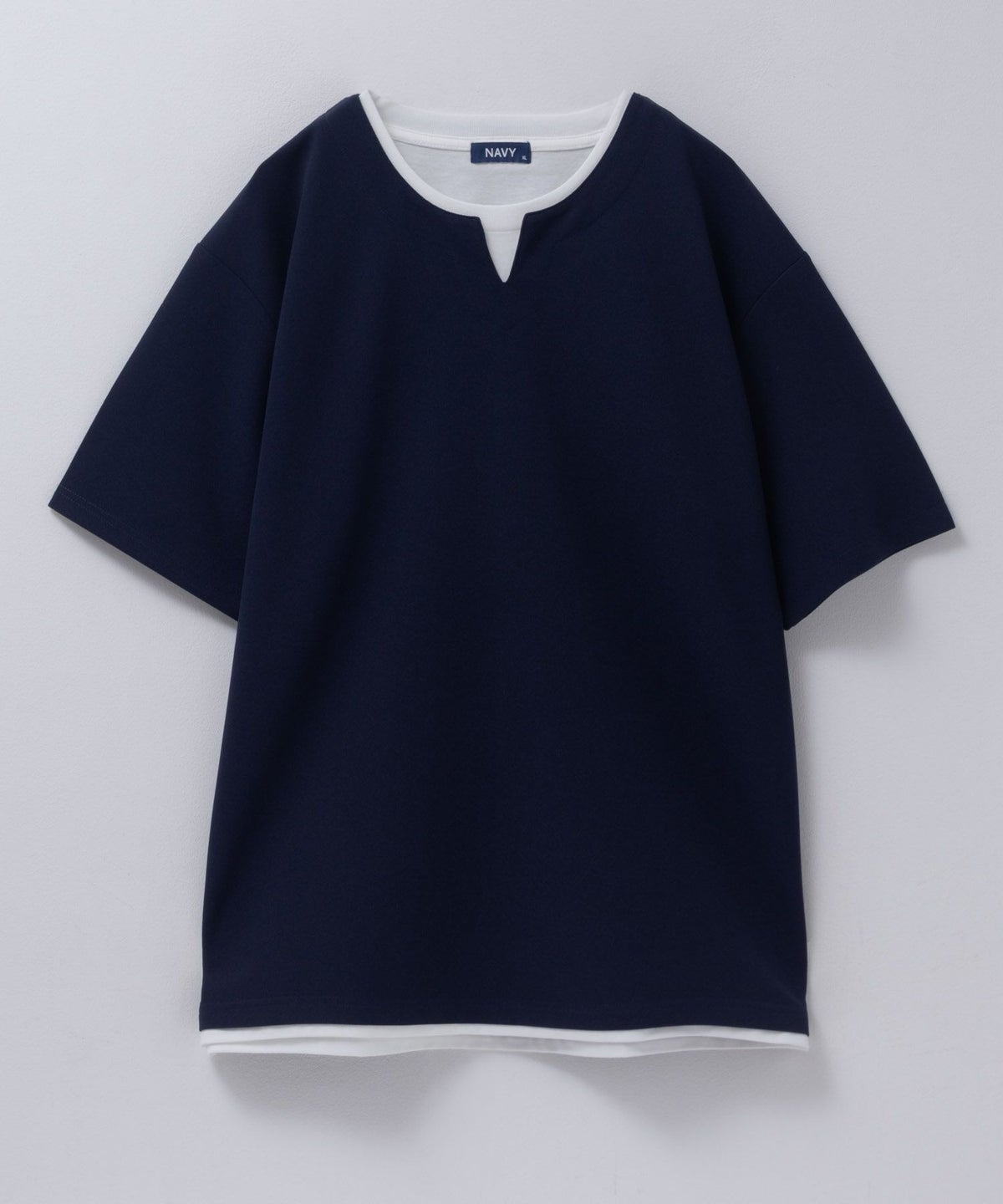 NAVY SARARI 接触冷感 キーネックフェイクレイヤードTシャツ メンズ ネコポス 対応商品