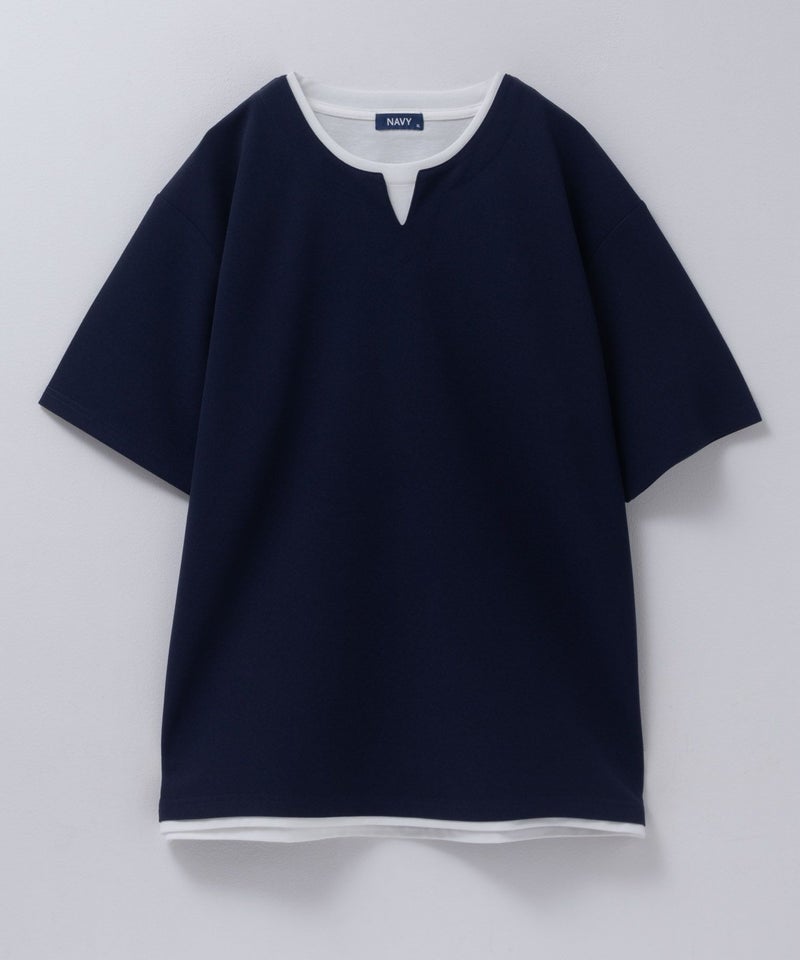 NAVY SARARI  接触冷感 キーネックフェイクレイヤードTシャツ メンズ メール便 対応商品商品画像-29