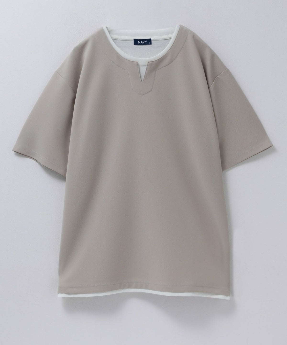 NAVY SARARI 接触冷感 キーネックフェイクレイヤードTシャツ メンズ ネコポス 対応商品