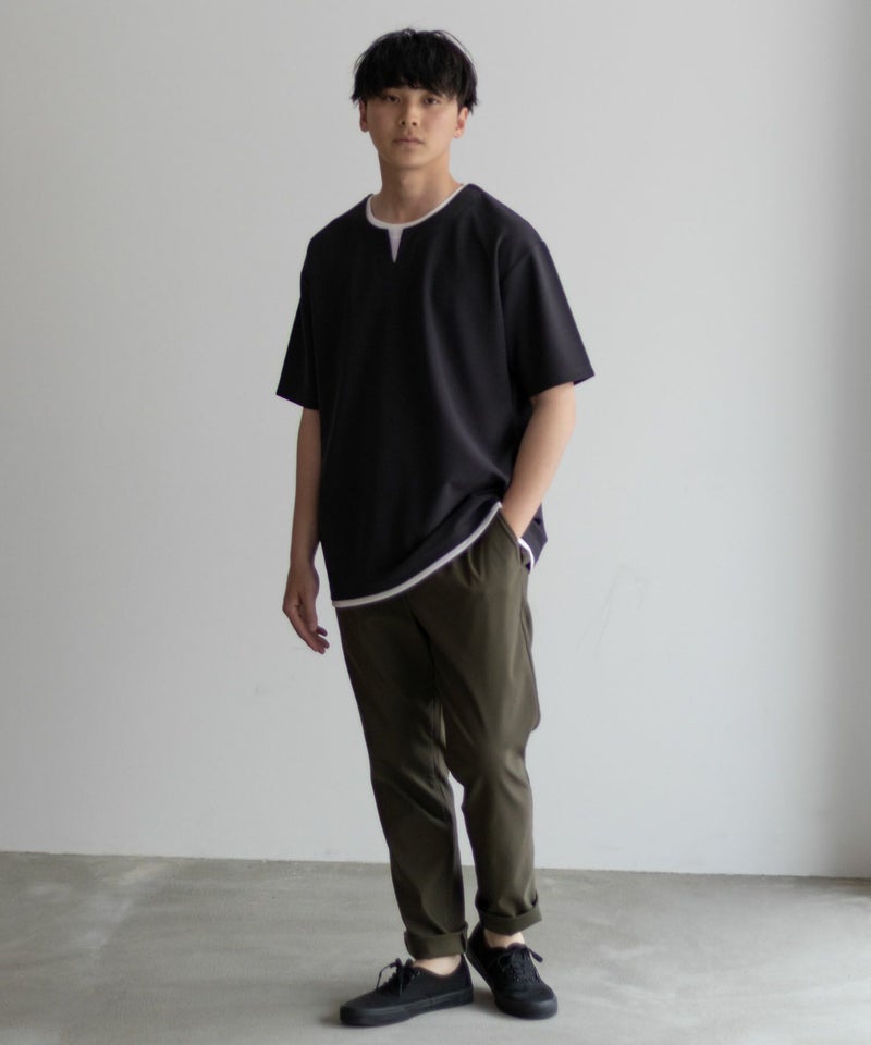 NAVY SARARI  接触冷感 キーネックフェイクレイヤードTシャツ メンズ メール便 対応商品商品画像-37