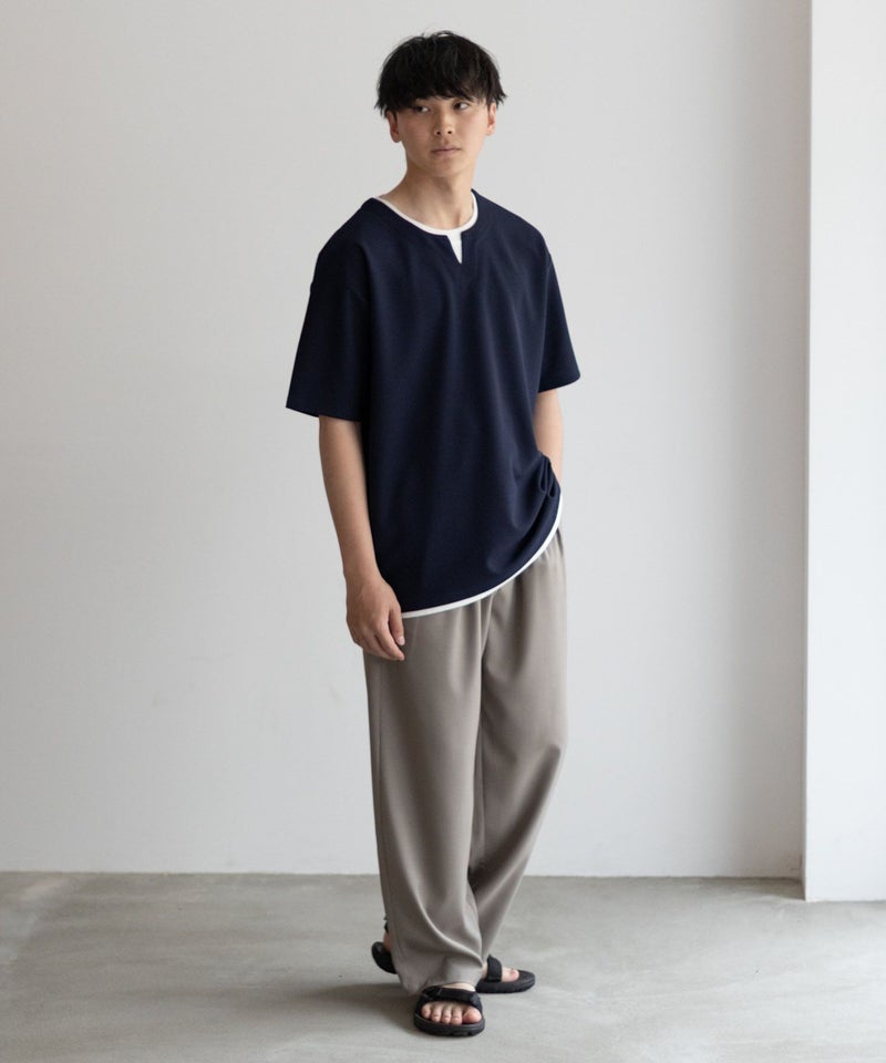 NAVY SARARI 接触冷感 キーネックフェイクレイヤードTシャツ メンズ メール便 対応商品商品画像-39