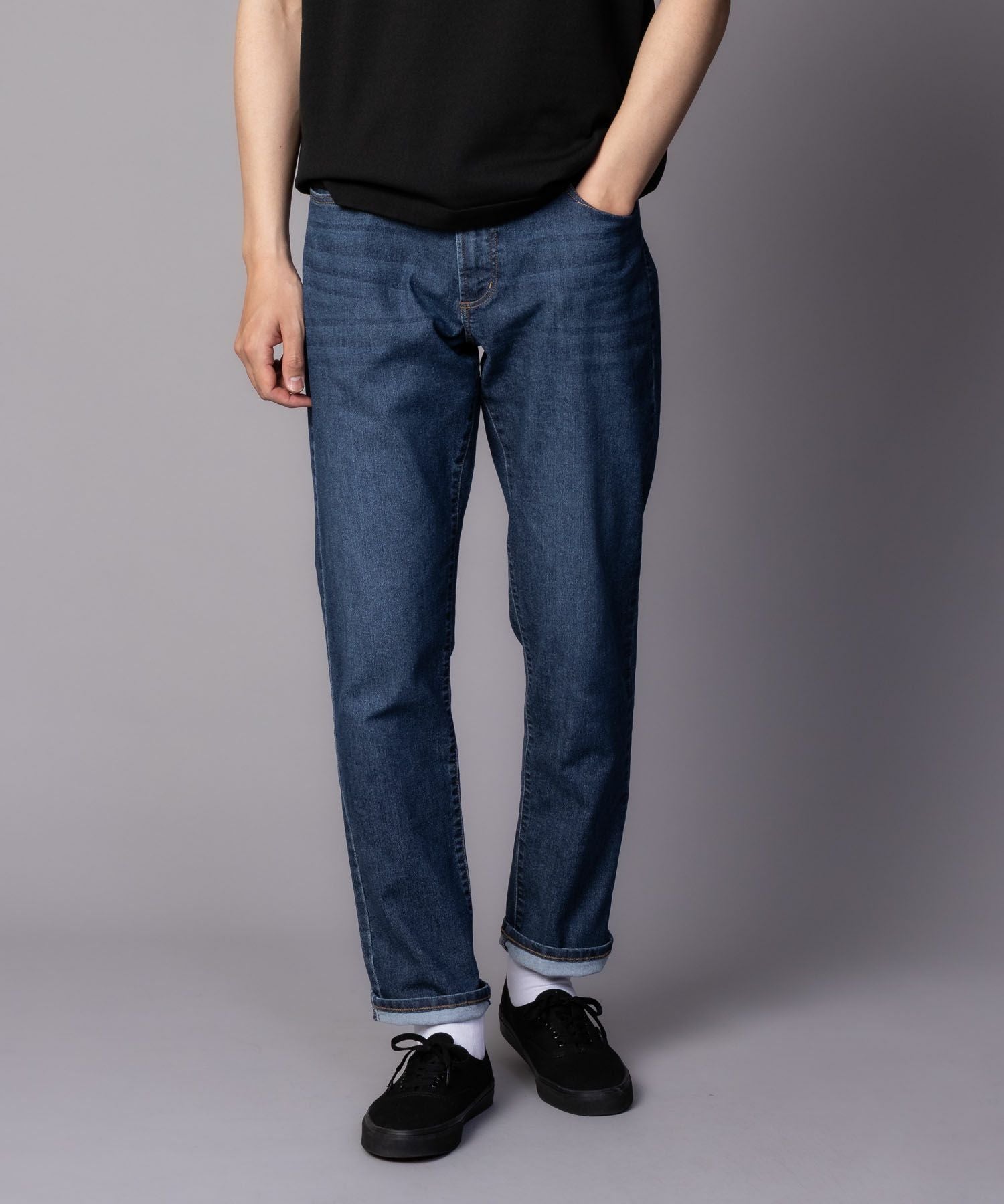 NAVY SARARI COOL デニムストレートパンツ メンズ