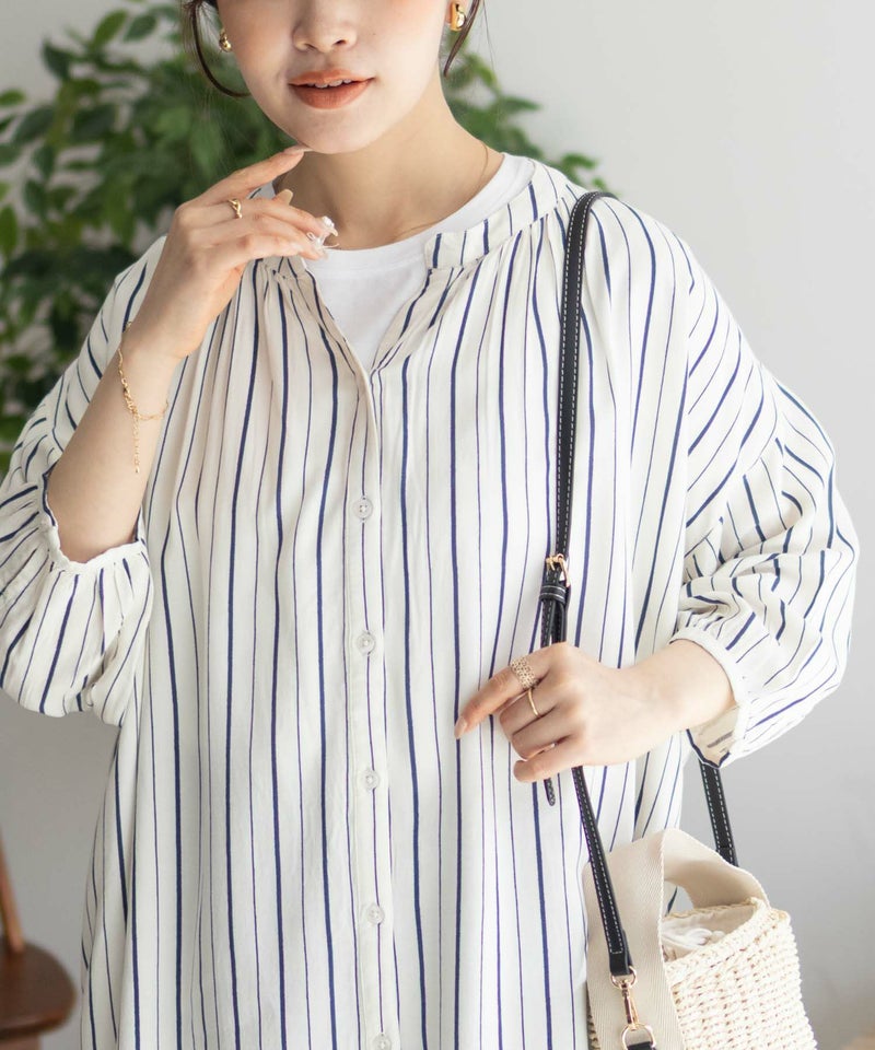 Howdy Marie  インドファブリック 7分袖バンドカラーチュニック レディース商品画像-1