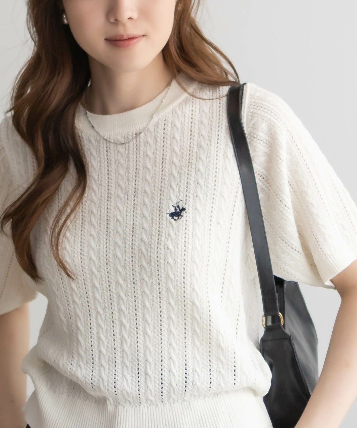 BEVERLY HILLS POLO CLUB ケーブルクルー半袖ニット レディース