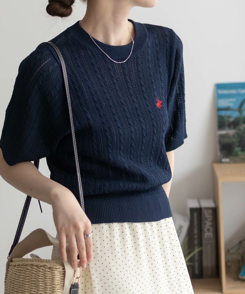 BEVERLY HILLS POLO CLUB  ケーブルクルー半袖ニット レディース商品画像-3