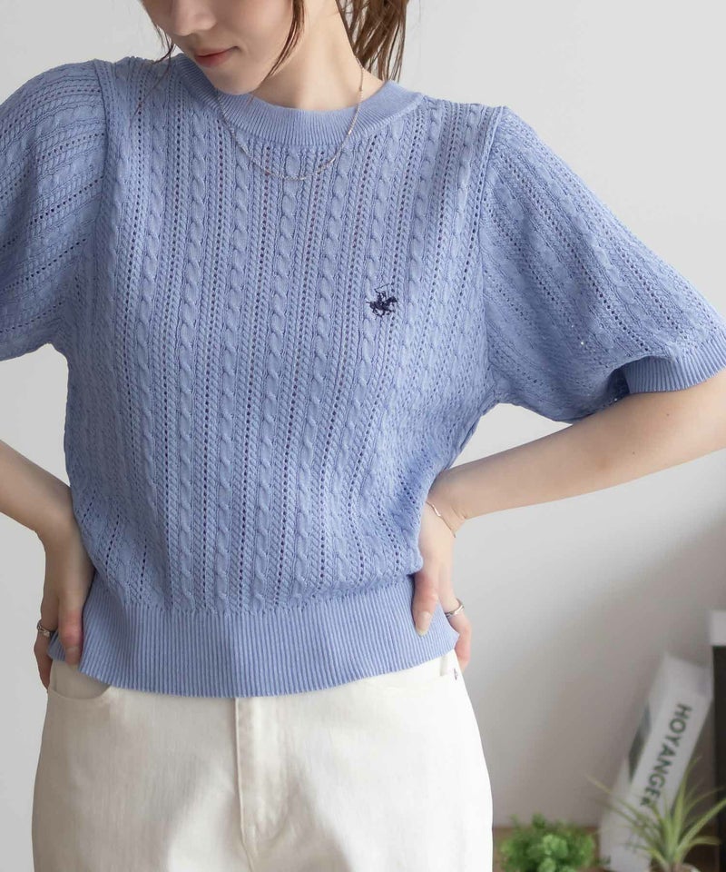 BEVERLY HILLS POLO CLUB  ケーブルクルー半袖ニット レディース商品画像-4