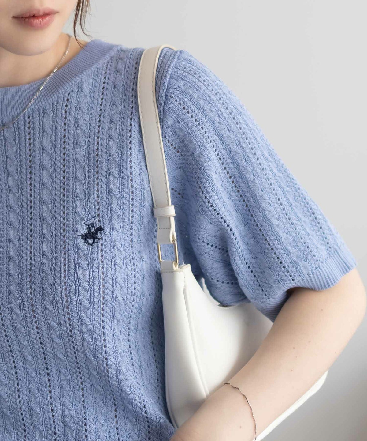 BEVERLY HILLS POLO CLUB ケーブルクルー半袖ニット レディース