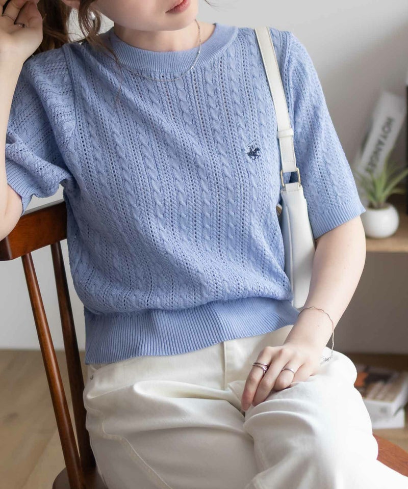 BEVERLY HILLS POLO CLUB ケーブルクルー半袖ニット レディース商品画像-7