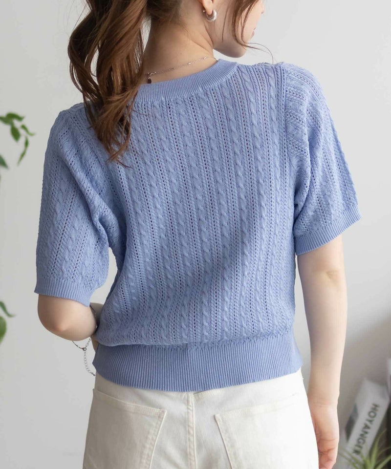 BEVERLY HILLS POLO CLUB ケーブルクルー半袖ニット レディース商品画像-9